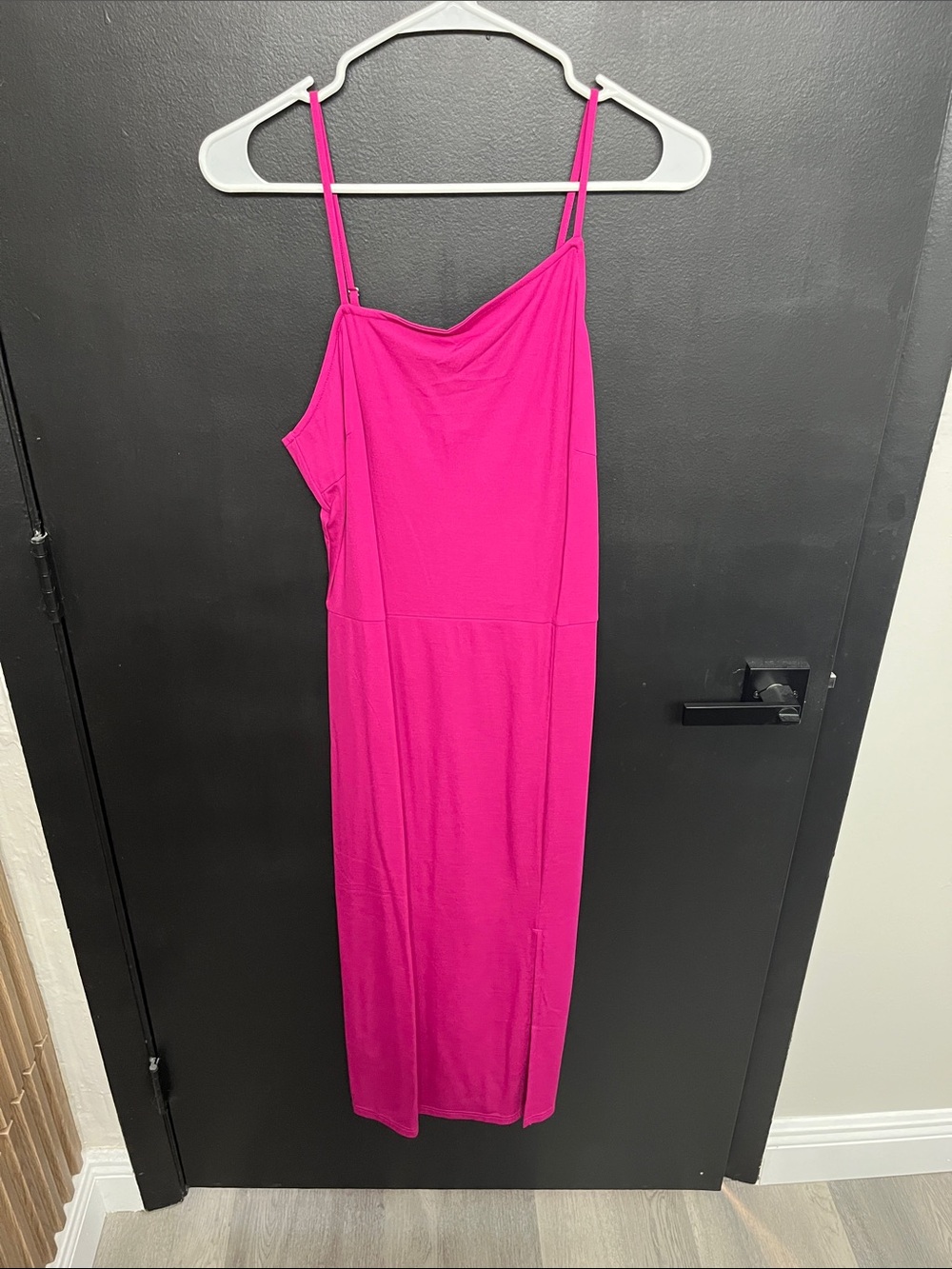 Hot Pink Spaghetti Strap Midi Dress